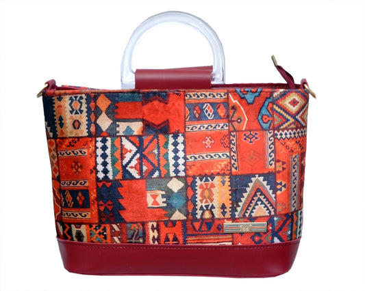 Hand Bag - Color block Maroon